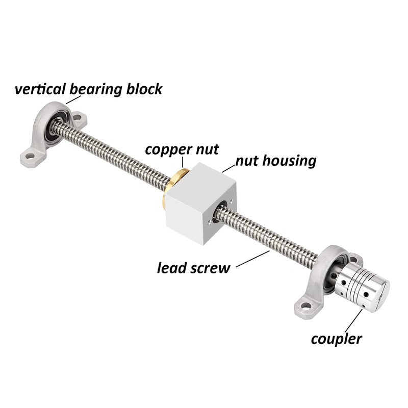 Surprecision 8mm T8 Lead Screw Set (1000mm/39.37" Lead Screw + Copper Nut +Nut Housing + Vertical Pillow Bearing Block + Hexagon Wrench + Coupler), Pitch: 2mm/0.08",Lead: 8mm/0.31" - Image 2